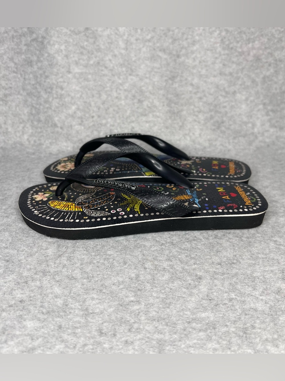 Farm Rio Black Multi Sandal in Black Havaianas Thong Flip Flops Women’s Size 7/8 - Picture 5 of 16